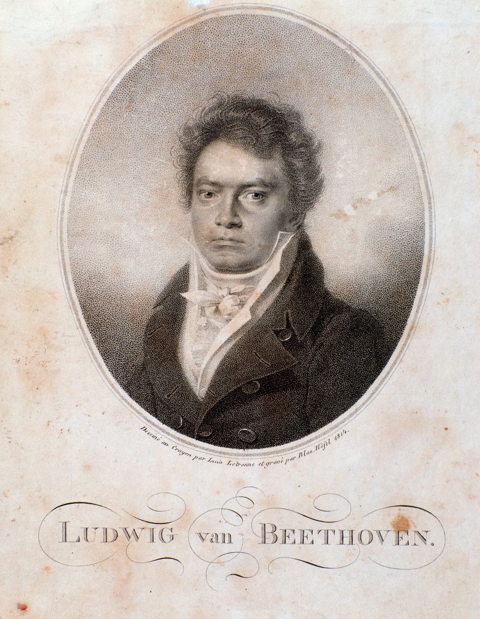 Retrato do compositor alemão Ludwig van Beethoven (1770-1827) Gravura. Século XIX. Bolonha, Civico Museo Bibliografico Musicale de Unknown artist