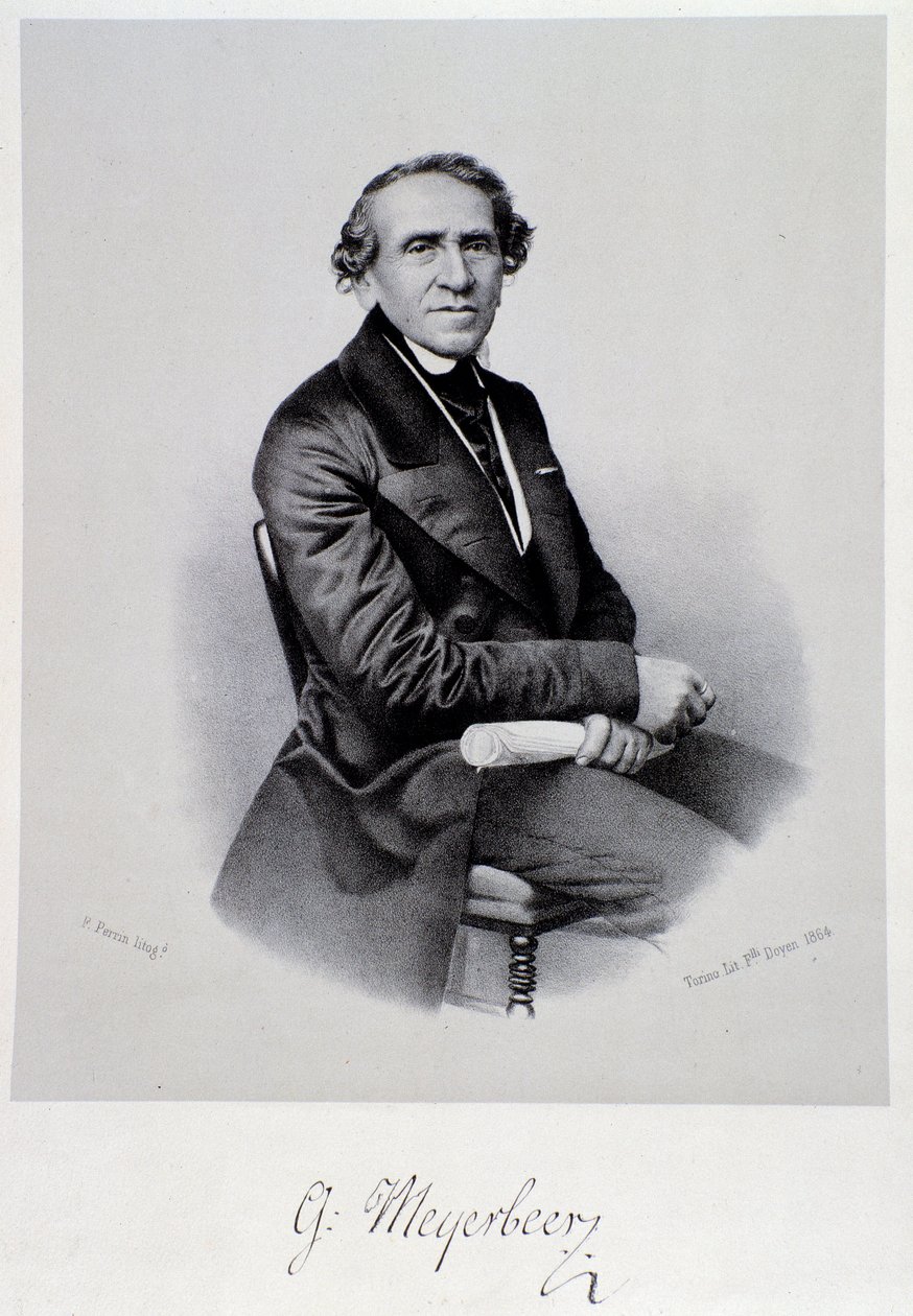 Retrato do compositor de ópera alemão Giacomo Meyerbeer (1791-1864) Gravura. Século XIX. Bolonha, musico civico de Unknown artist