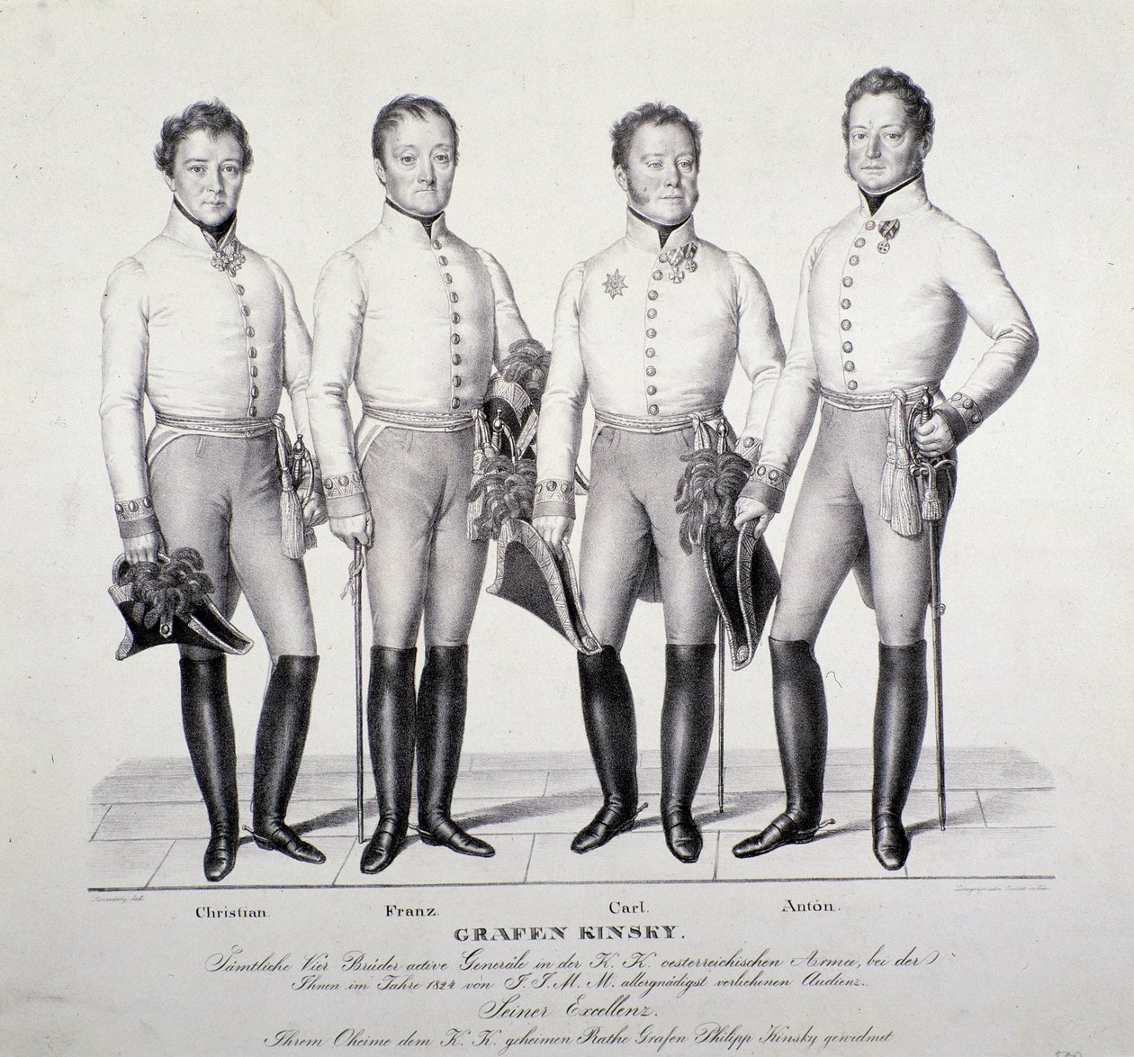Retrato dos príncipes da família Kinsky da Boémia: Christian, Franz, Carl e Anton ( Litografia de Unknown artist