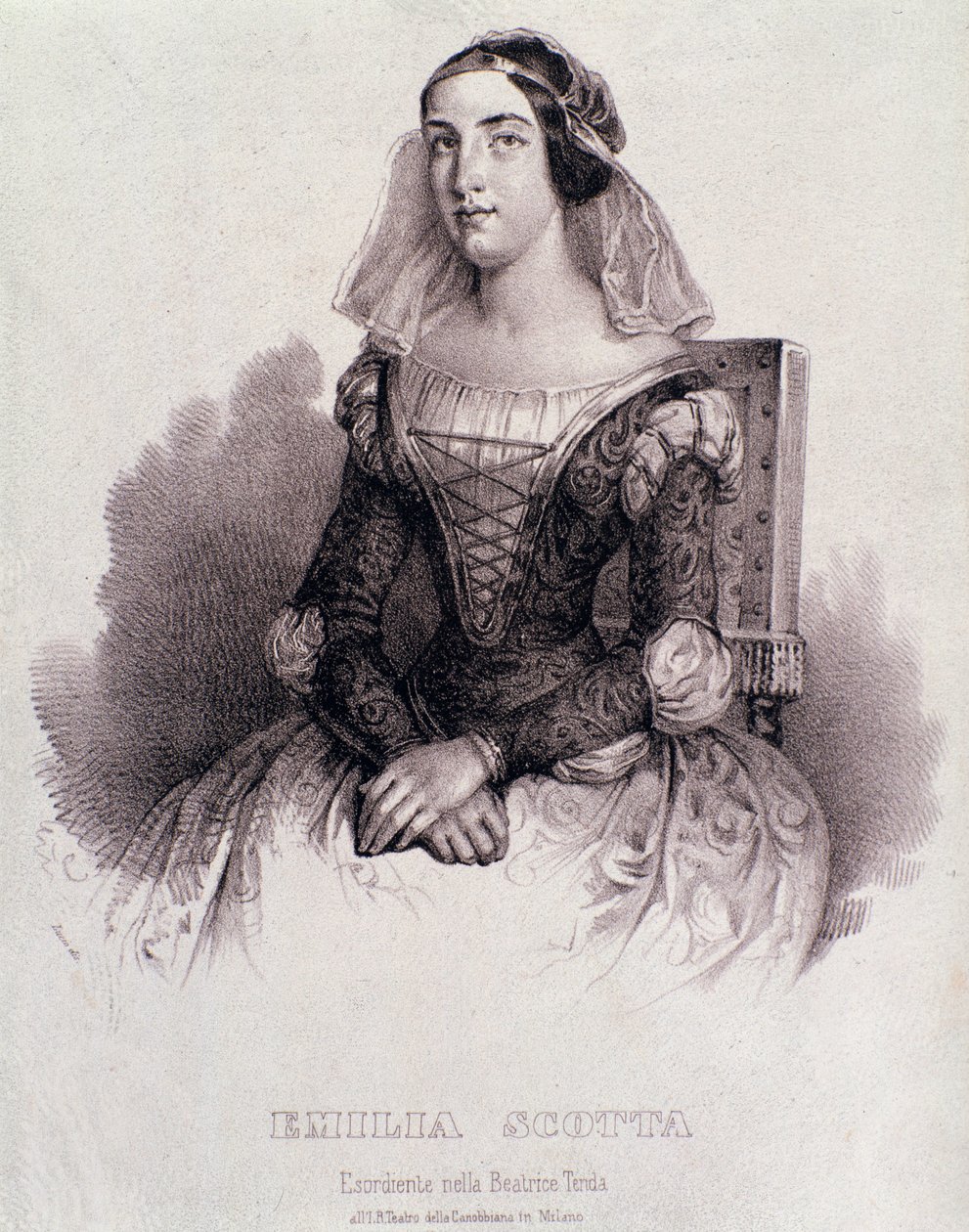 Retrato da cantora Emilia Scotta na ópera Beatrice de Tende de Unknown artist