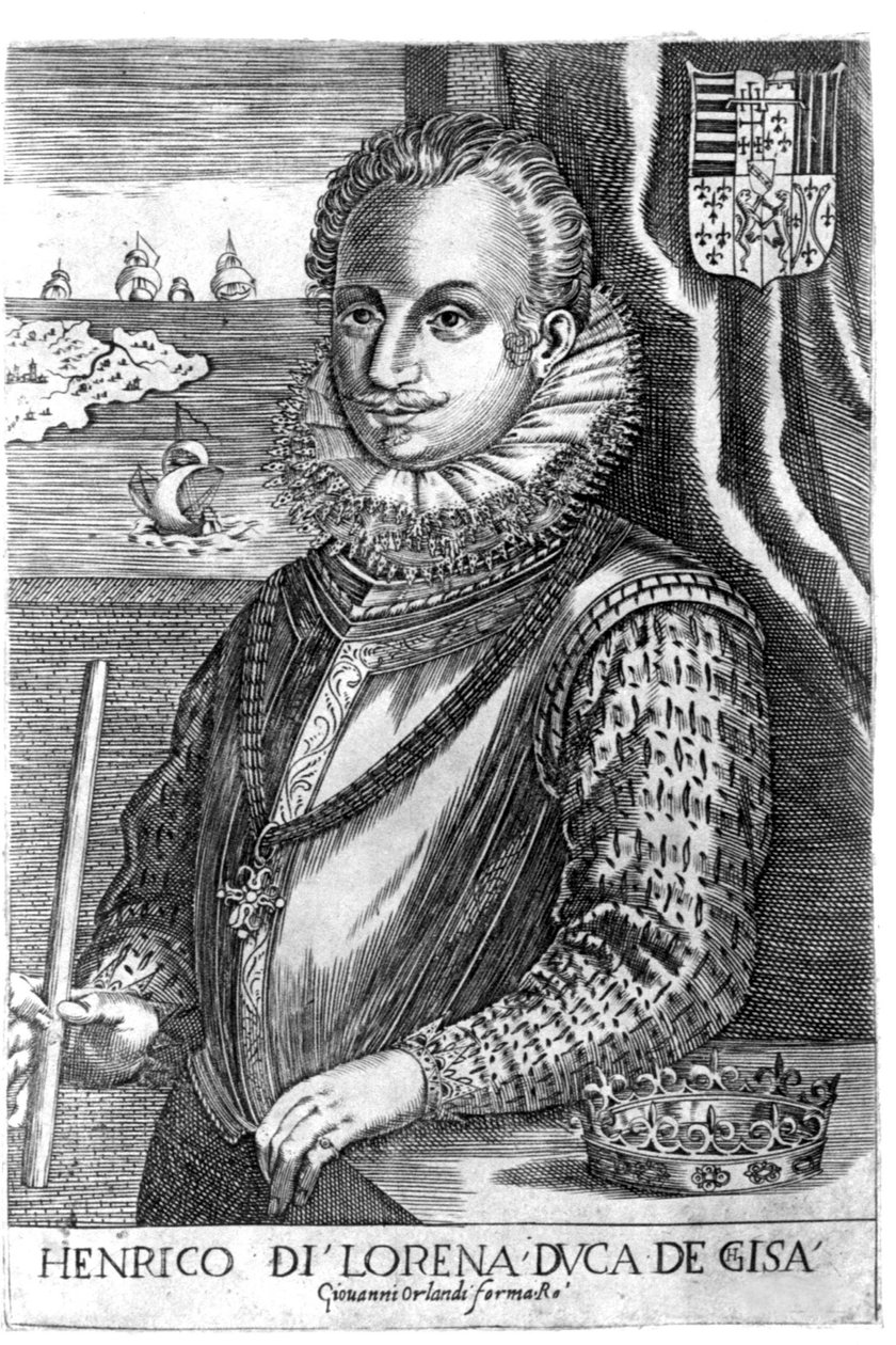 Retrato do Duque de Guise (Henrique I de Lorena, conhecido como o Escalafre (1550 - 1588)). Gravura do século XVII. de Unknown artist