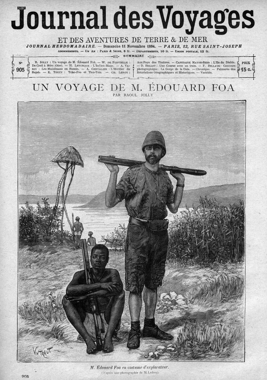 Retrato do explorador Edouard Foa (1862-1901) gravado em "Le journal des voyages" número 905, 11 de novembro de Unknown artist