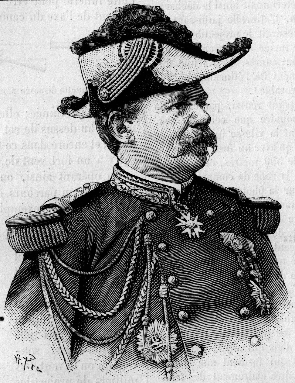 Retrato do general francês François Perrier (1833-1888). Gravura em "La Nature: Revue des sciences et de leurs applications aux arts et a l
