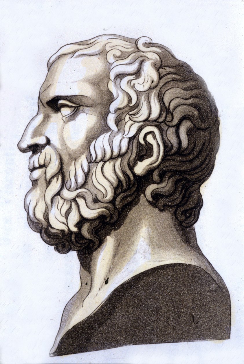 Retrato do filósofo grego Zenon de Citium (335 AC - 264 AC), fundador do estoicismo. Gravura do século XIX. de Unknown artist