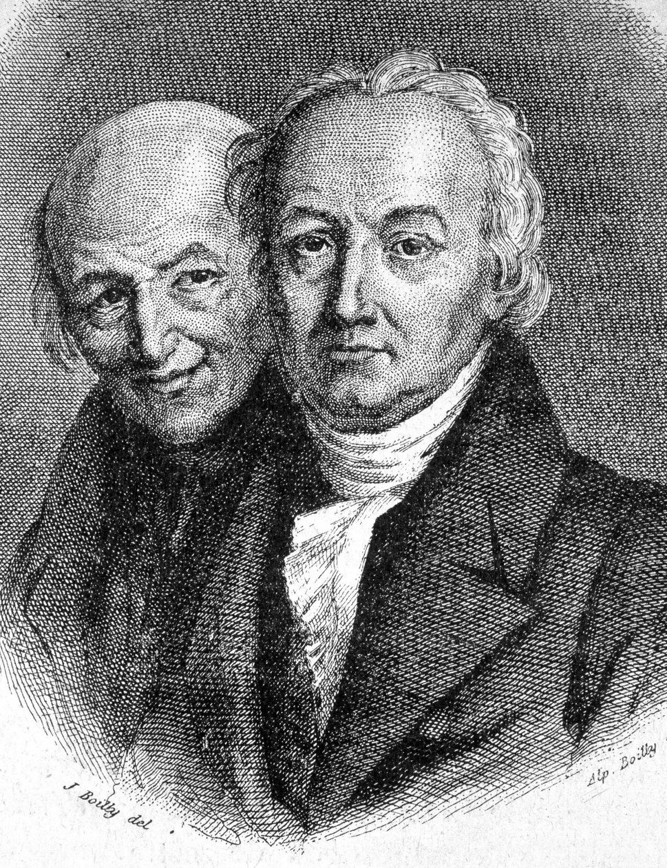 Retrato dos Irmãos Hauy: Abbe Rene Just Hauy (1743 - 1822), mineralogista francês, e Valentin Hauy (1745 - 1822), pedagogo francês - em "Les Contemporains", n.d. final do século XIX. de Unknown artist