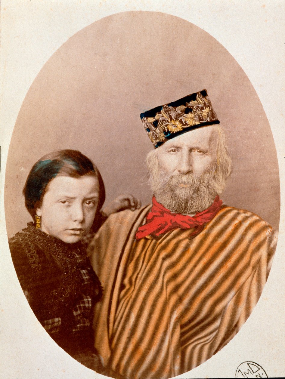 Retrato do patriota italiano e dos heróis do Risorgimento Giuseppe Garibaldi (1807-1882) com sua filha Clelia (1867-1959), filha de sua terceira esposa Francesca Armosino de Unknown artist