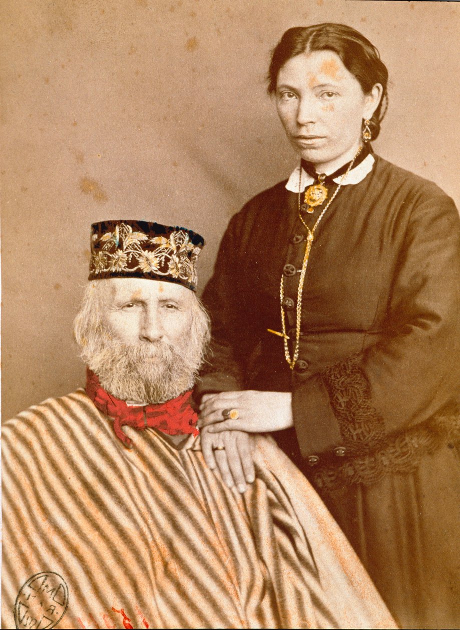 Retrato do patriota italiano e heróis do Risorgimento Giuseppe Garibaldi (1807-1882) com sua terceira esposa Francesca Armosino de Unknown artist