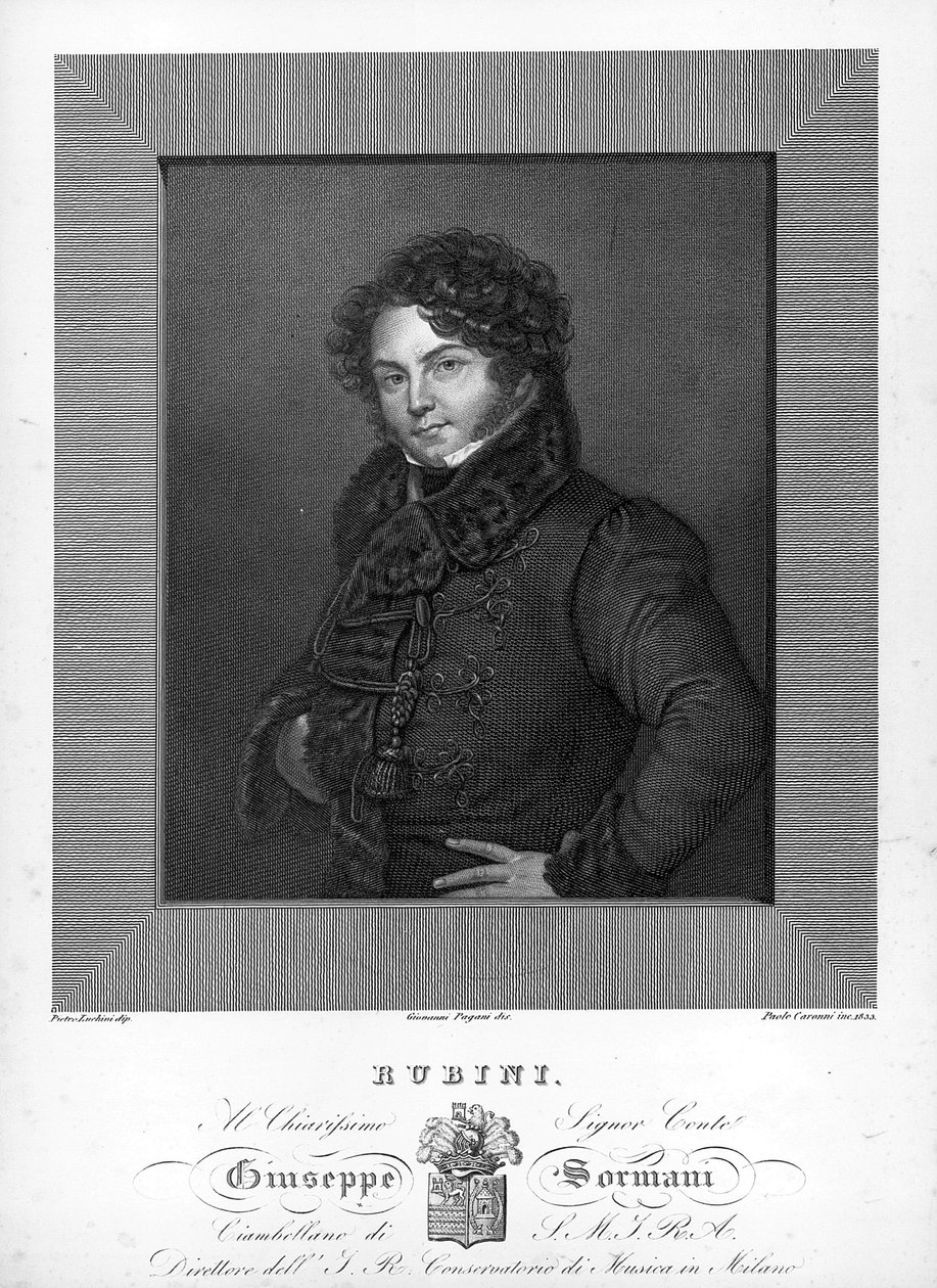 Retrato do tenor italiano Giovanni Battista Rubini (1794-1854) Gravura do século XIX de Unknown artist