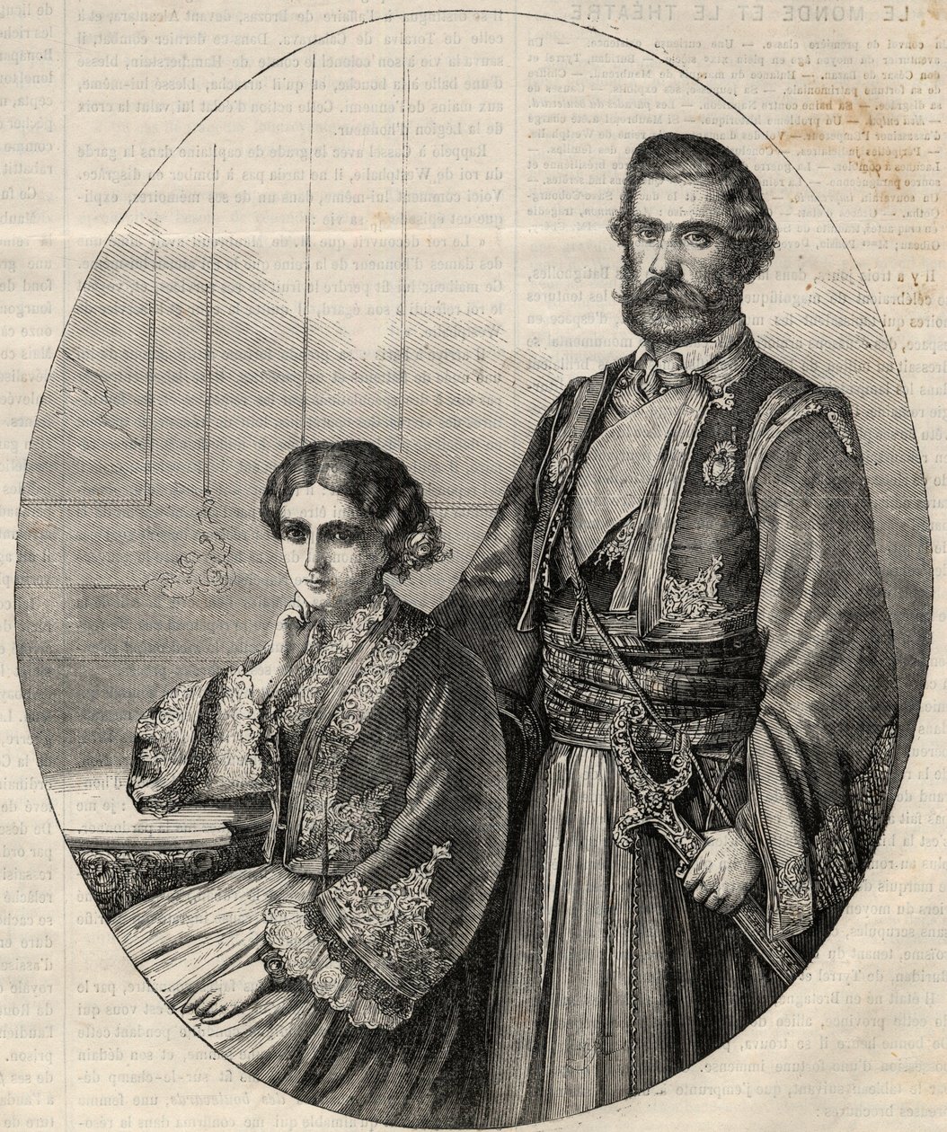 Retrato do Príncipe da Sérvia Miguel III (1823-1868) e da Princesa Julie (1831-1919). Gravura em "L