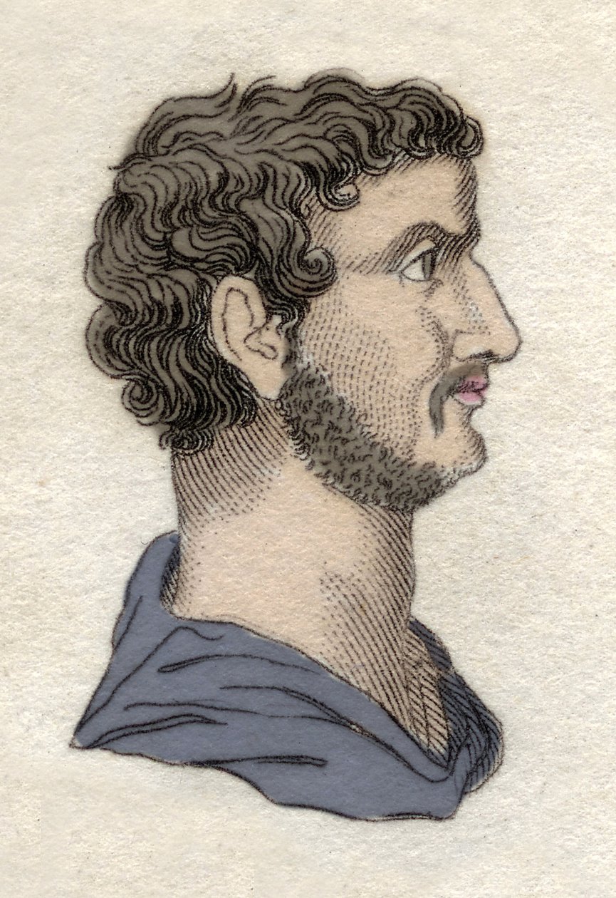 Retrato do Imperador Romano Adriano (Publius Aelius Hadrianus) (76-138 d.C.) Gravura do século XIX. de Unknown artist
