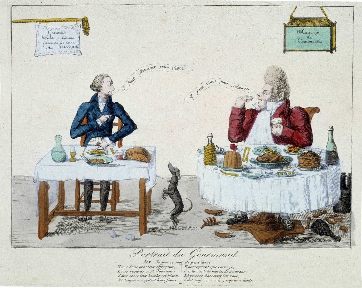 Retrato do gourmand: "você deve comer para viver, você deve viver para comer" - gravura de Unknown artist