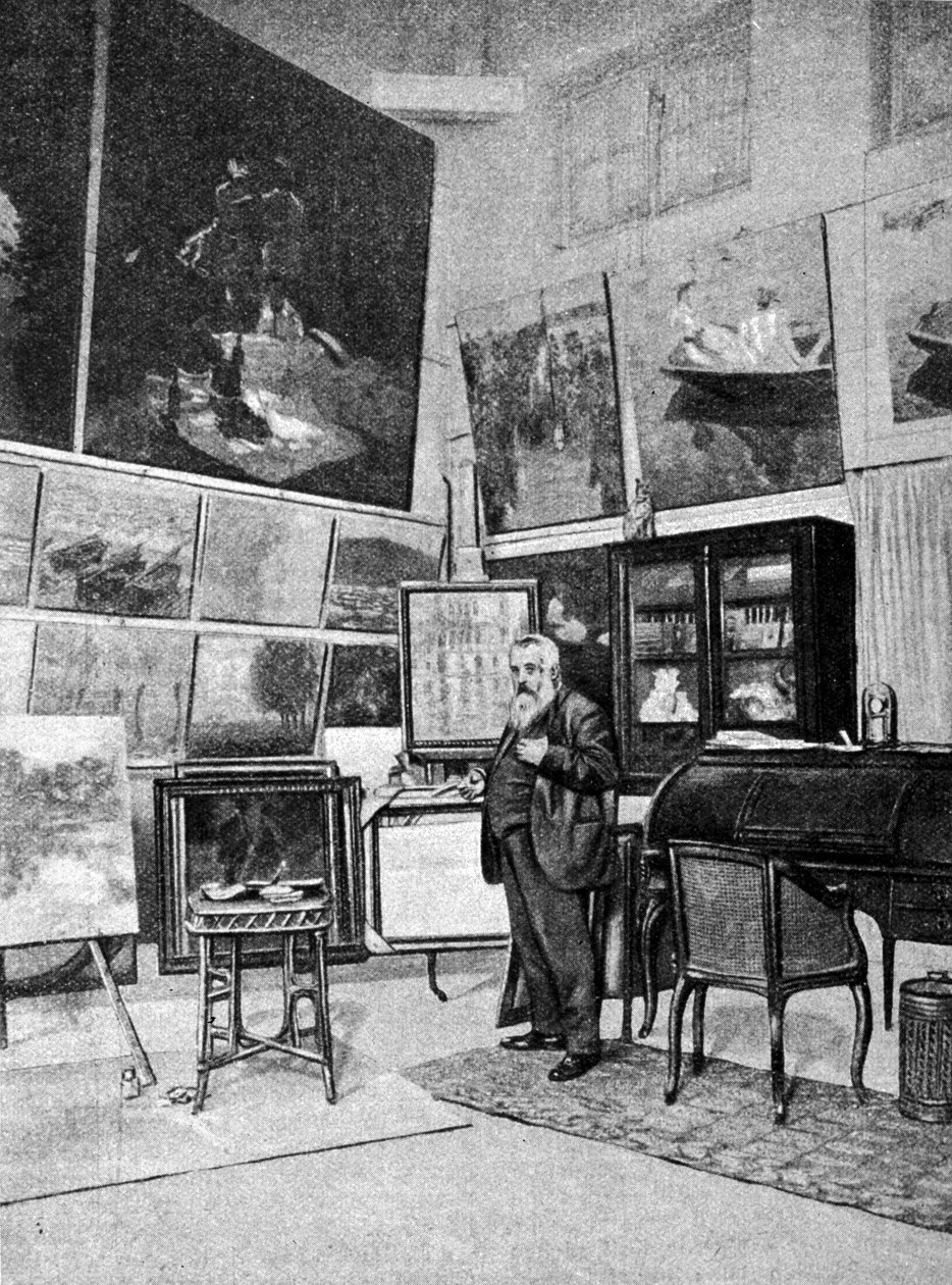 Retrato do pintor Claude Monet (1840 - 1926) no seu estúdio. de Unknown artist
