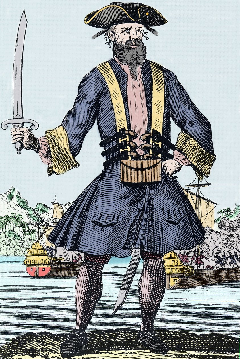 Retrato do pirata Edward Teach dit Barbenoire (Barba Negra ou Barba Negra) de Unknown artist