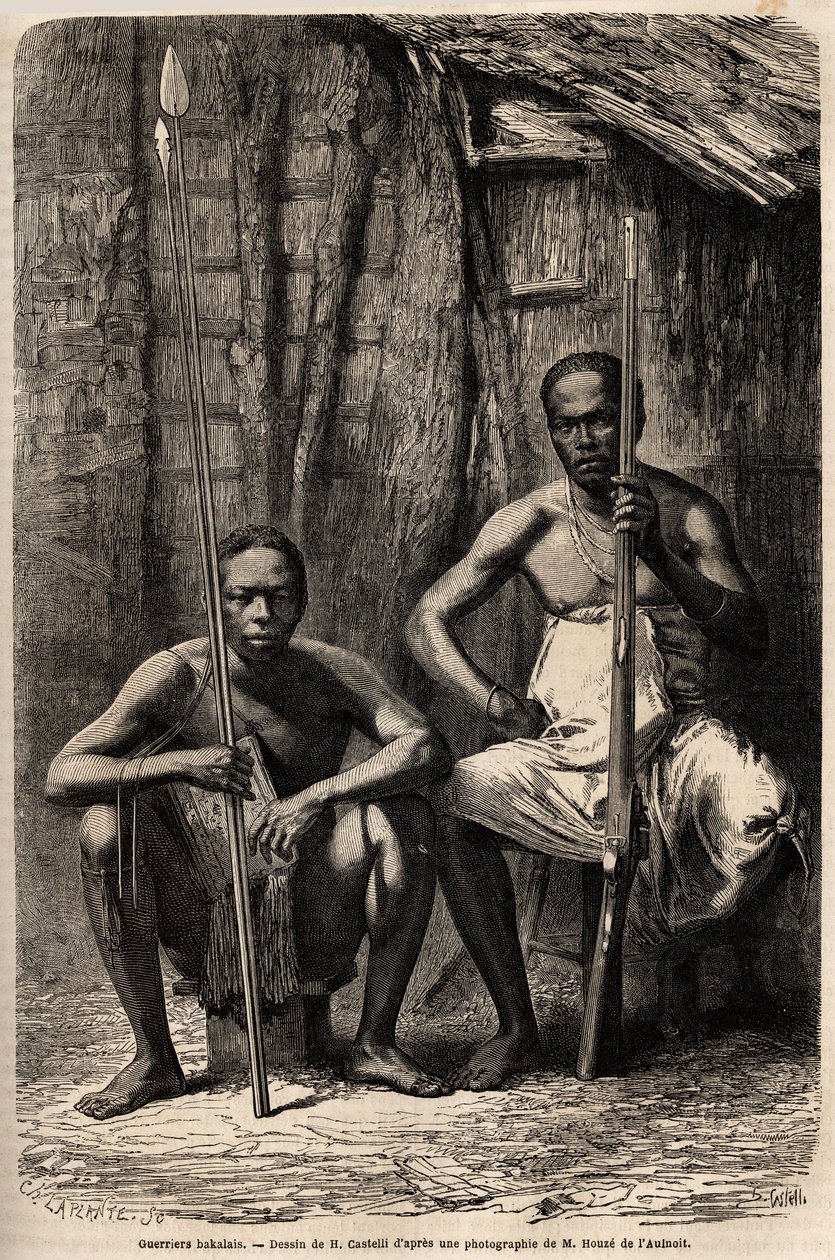 Retrato de dois guerreiros Bakali. Desenho de H. Castelli, para ilustrar a viagem ao Gabão, em 1861-1864, do Doutor Griffon du Bellay. Gravura em "Le tour du monde", editado por Edouard Charton de Unknown artist