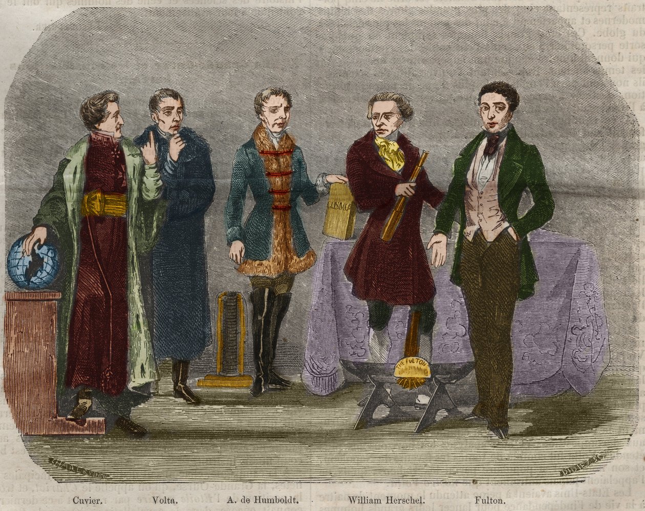 Retratos dos cientistas Georges Cuvier (1764-1832), Alessandro (Alexandre) Volta (1745-1827), Alexander Von Humboldt (Alexandre de Humboldt de Unknown artist