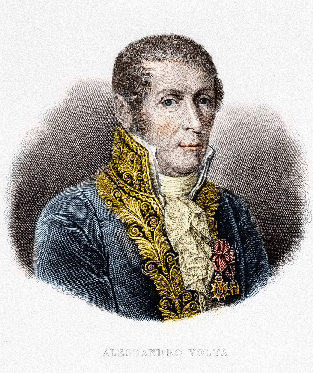 Portrat de Alessandro (Alexandre) Volta (1745 - 1827). Físico italiano, inventor da bateria elétrica. Gravura do século XIX. de Unknown artist