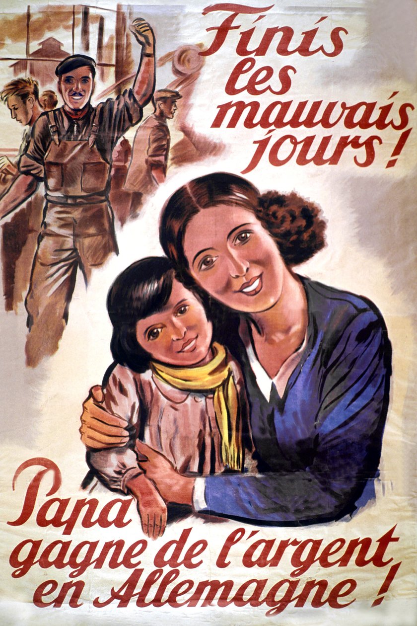 Cartaz da STO (organização de trabalho obrigatório) durante a ocupação alemã de França, c. 1943 (impressão) de Unknown artist