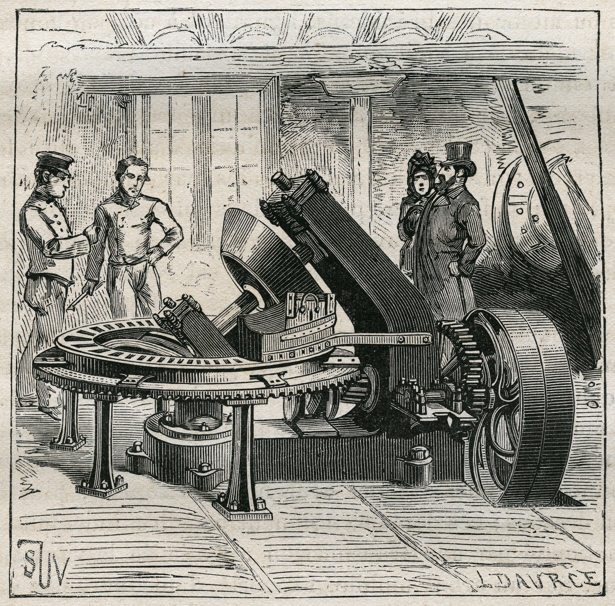 Olaria: Máquina Fleury usada para a moldagem mecânica de tijolos. Gravura de 1885 em "Les arts et metiers illustres" de Adolphe BITARD. de Unknown artist