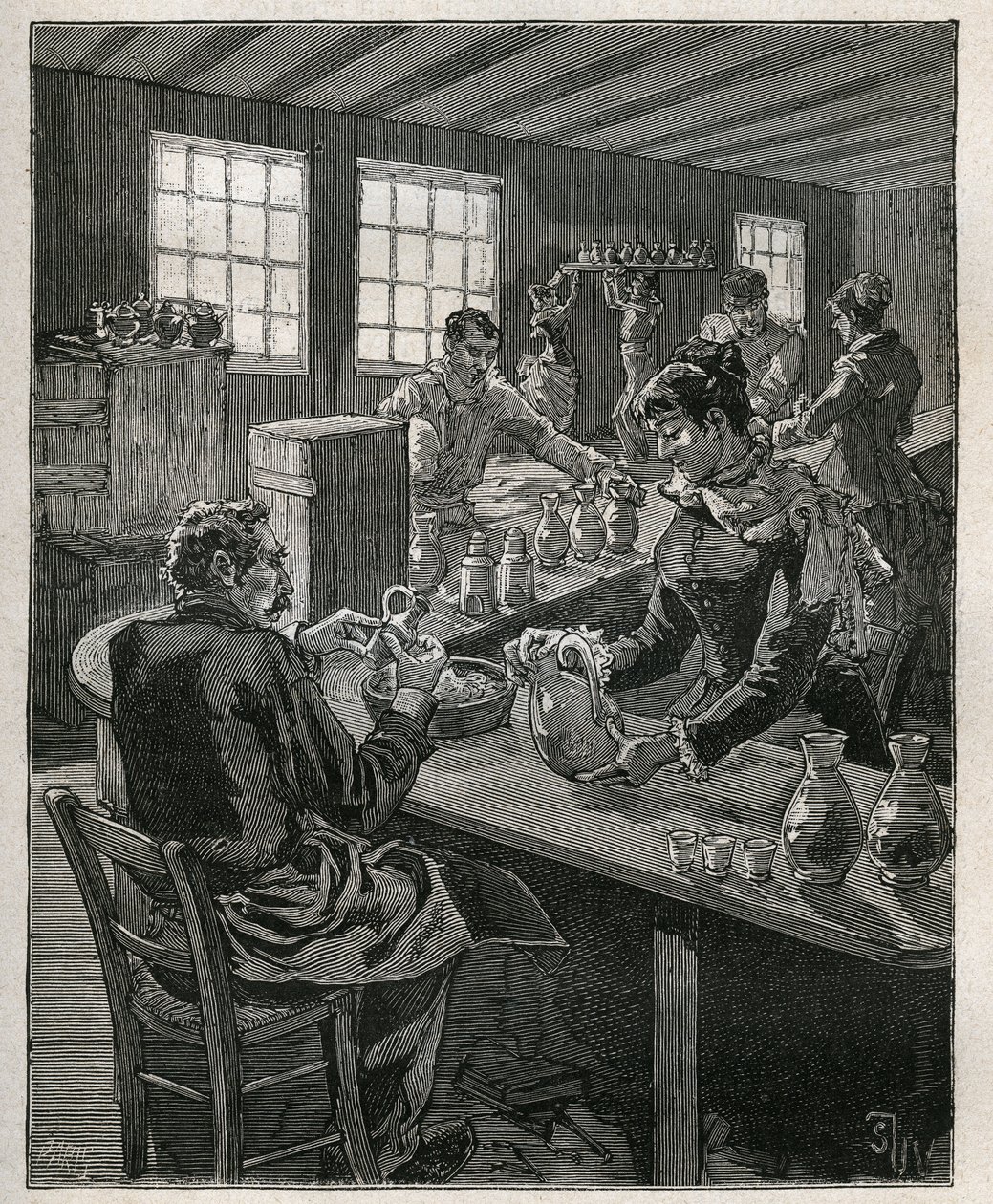Olaria: cerâmica de enchimento. Gravura de 1885 em "Les arts et metiers illustres" de Adolphe BITARD. de Unknown artist