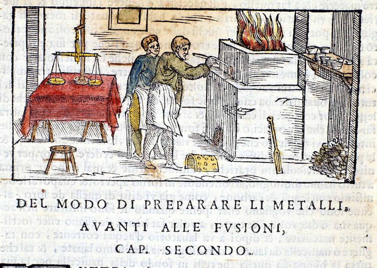 Preparação do metal para a fusão - em "Pirotecnia" de Biringuccio de Unknown artist