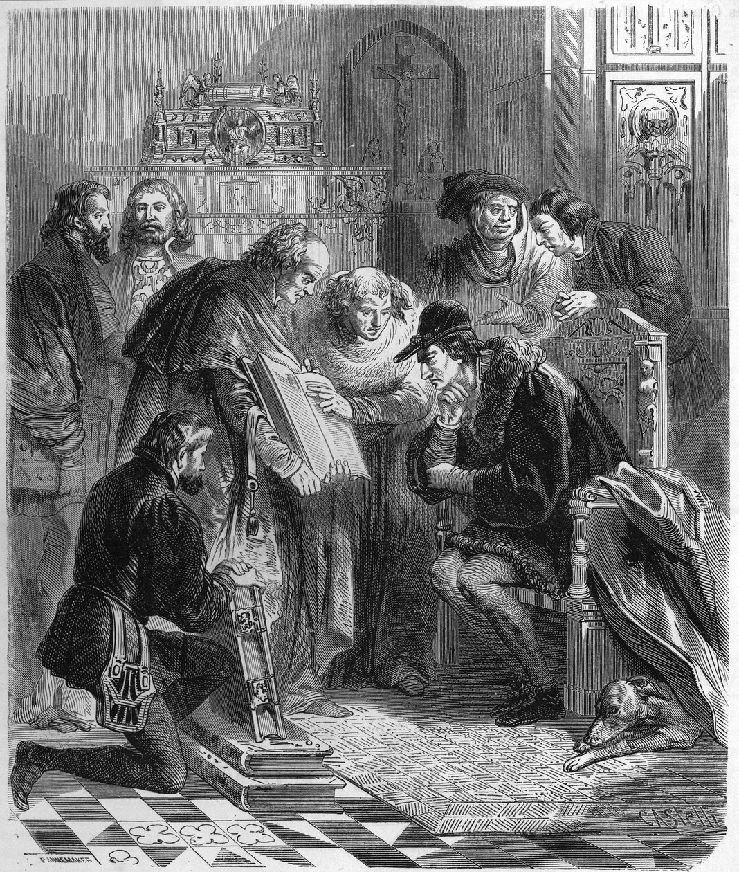 Apresentação da Bíblia impressa a Luís XI (1423-1483), Rei de França. de Unknown artist