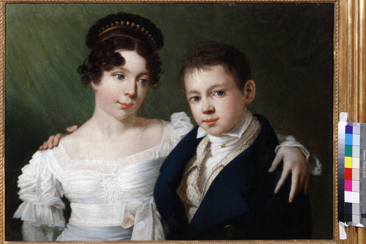 Príncipe Albert (1809-1872) e sua irmã Princesa Alexandrine (1803-1892) da Prússia por Anonymous. Óleo sobre tela, final da década de 1810. Museu Estadual de A.S. Pushkin, Moscou de Unknown artist