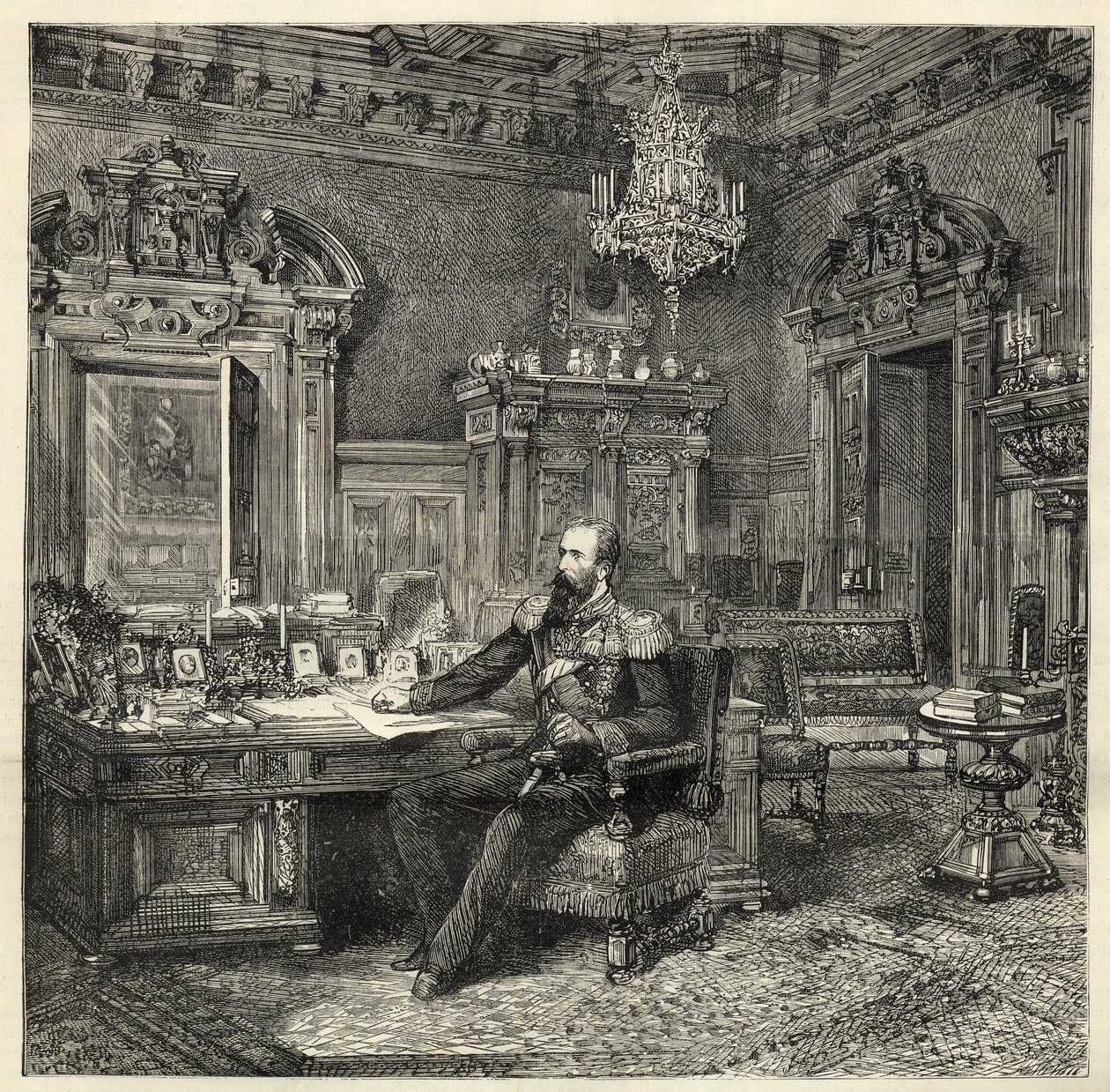 Príncipe Alexandre da Bulgária (1857-1893), em seu estudo - Alexandre de Battenberg - Retrato de Alexandre I da Bulgária ou Alexandre de Battenberg (1857-1893) em seu gabinete de trabalho - 1886 - de Unknown artist