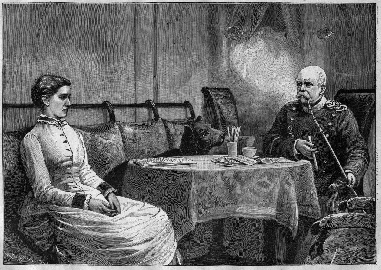 Príncipe Otto von Bismarck (1815-98) e sua esposa, Johanna (1824-94) - gravura 1887 de Unknown artist