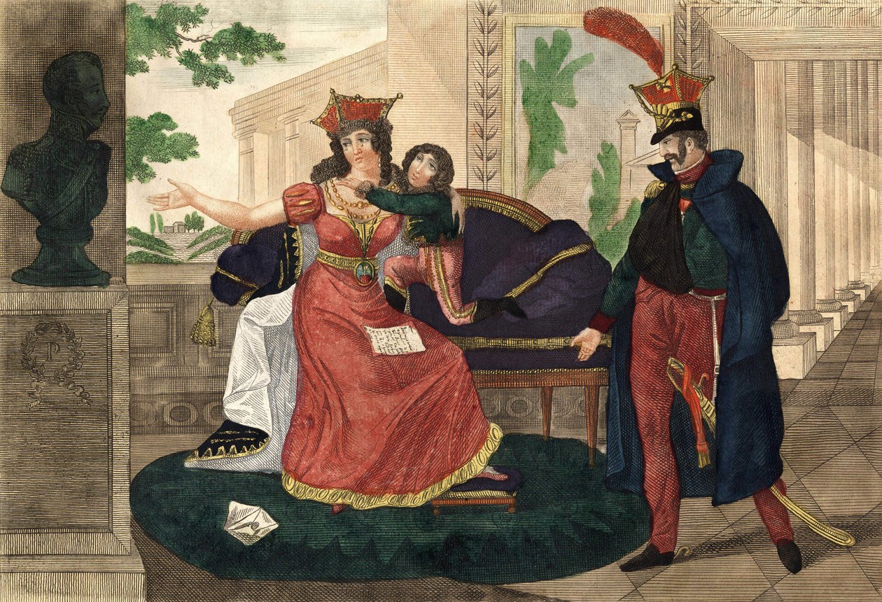 A princesa Poniatowski aprende sobre a morte do marido - Gravura da época de Unknown artist
