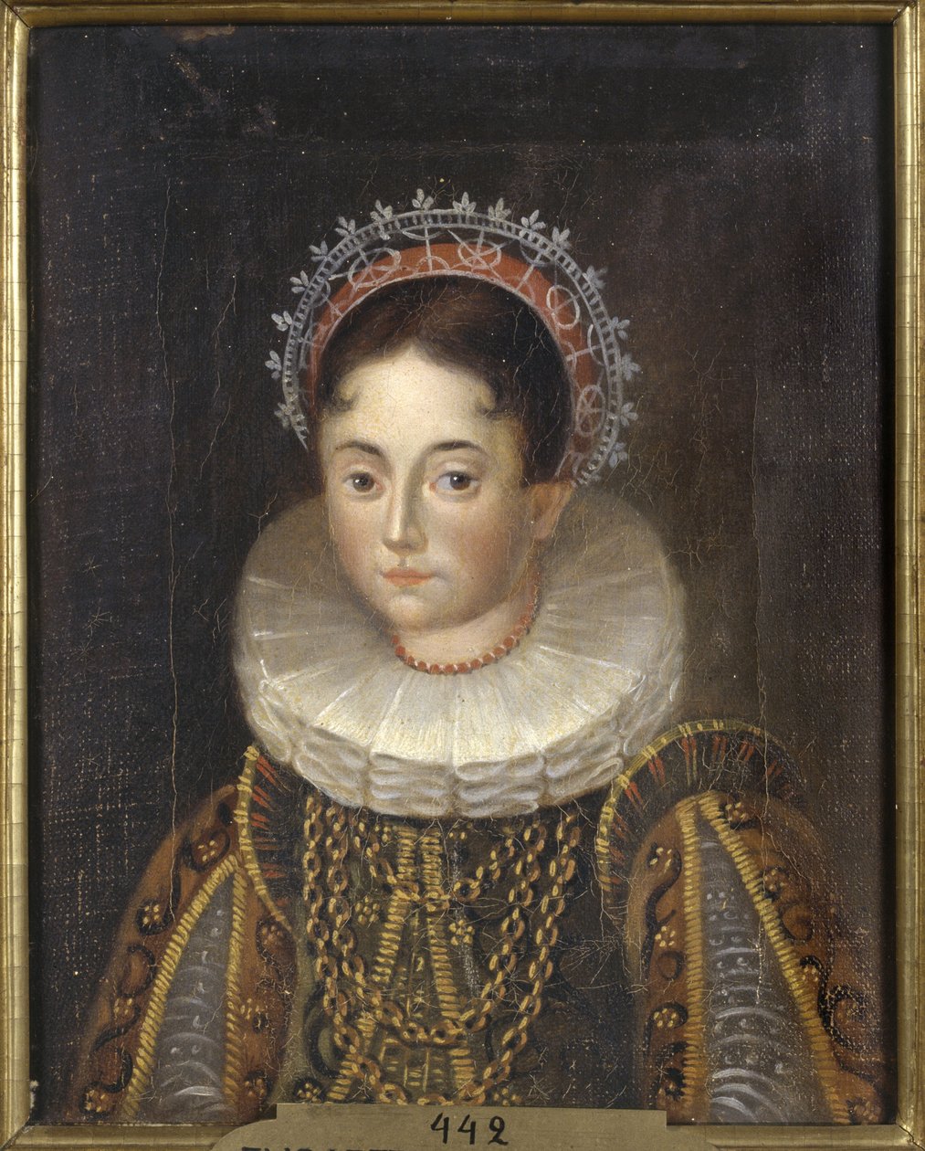 Princesse Elisabeth de Suede, duchesse consort de Mecklembourg Gadebusch - Retrato da Princesa Elizabeth da Suécia (1549-1597), Duquesa de Mecklenburg, Anónima . Óleo sobre tela. Dimensão : 28x22 cm. Nationalmuseum Estocolmo de Unknown artist