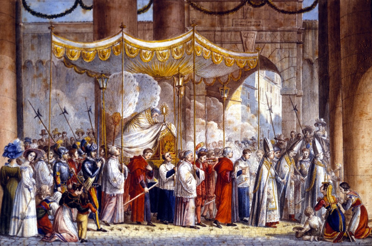 Procissão em Roma em 1835 do Papa Gregoire XVI (1765 - 1846). de Unknown artist