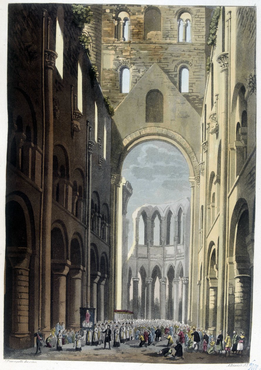 Procissão na Abadia de Jumieges - em "O traje antigo e moderno" pelo Dr. Ferrario, ed. Milão de Unknown artist