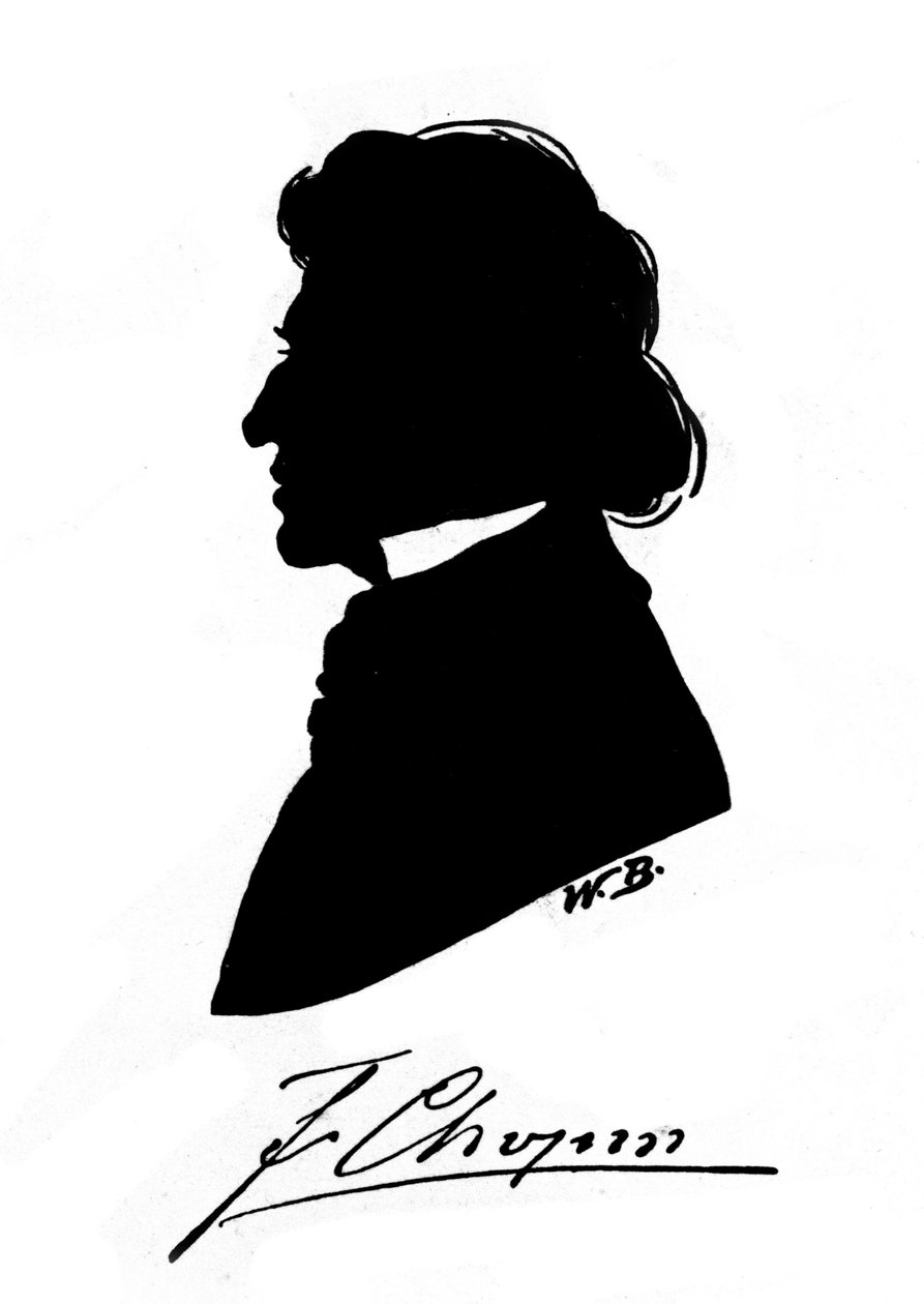 Perfil do compositor polaco Frederic Chopin (1810-1849) com autógrafo. Século XIX de Unknown artist