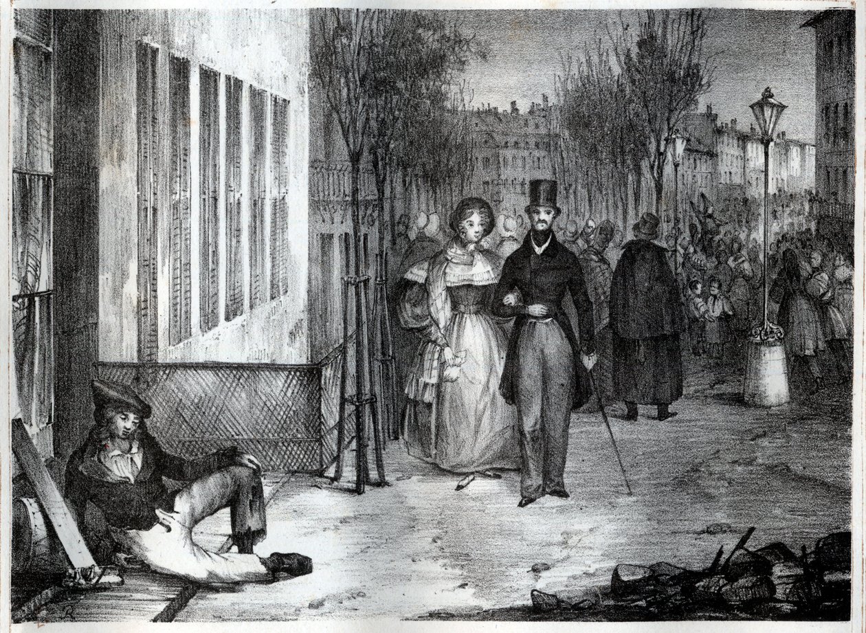 Promenade sur les boulevards em Paris, no século XIX - gravura de Unknown artist