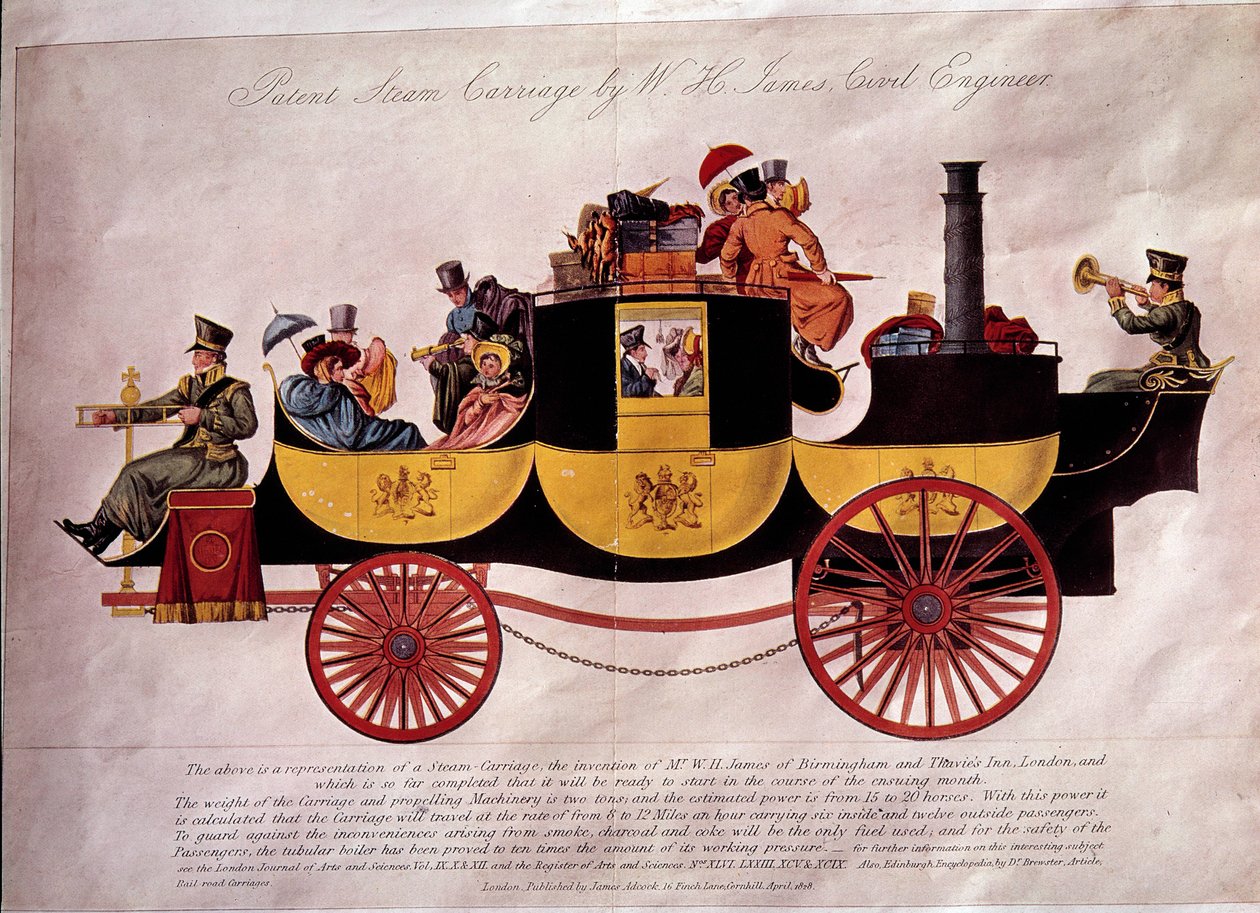 Transporte público: representação de um navio a vapor carregado de passageiros e bagagem. Foi desenhado pelo engenheiro W.H. James. Litografia de 1828. Artes Decorativas, Paris de Unknown artist