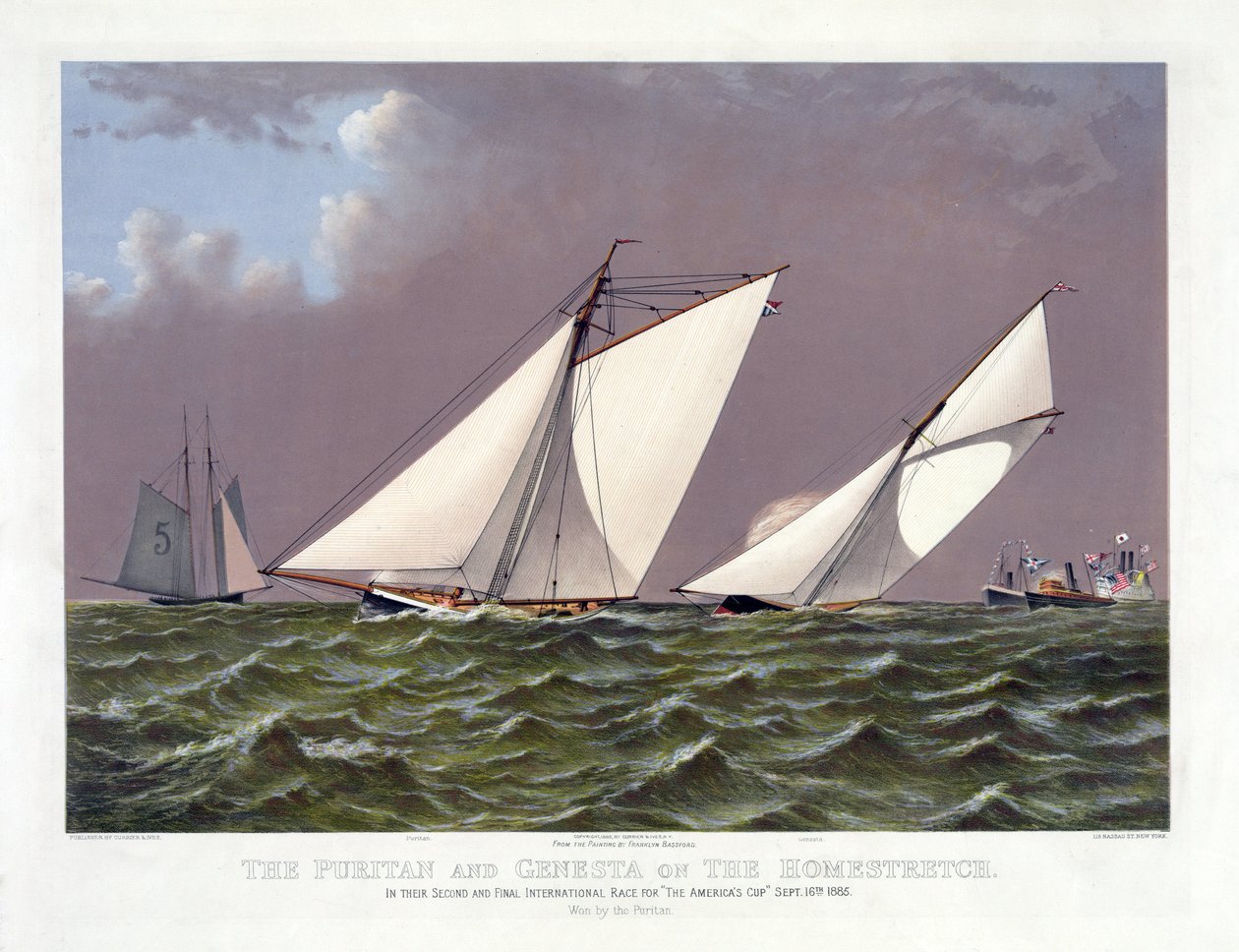 Puritan sailboats e Genesta durante uma das regatas da America
