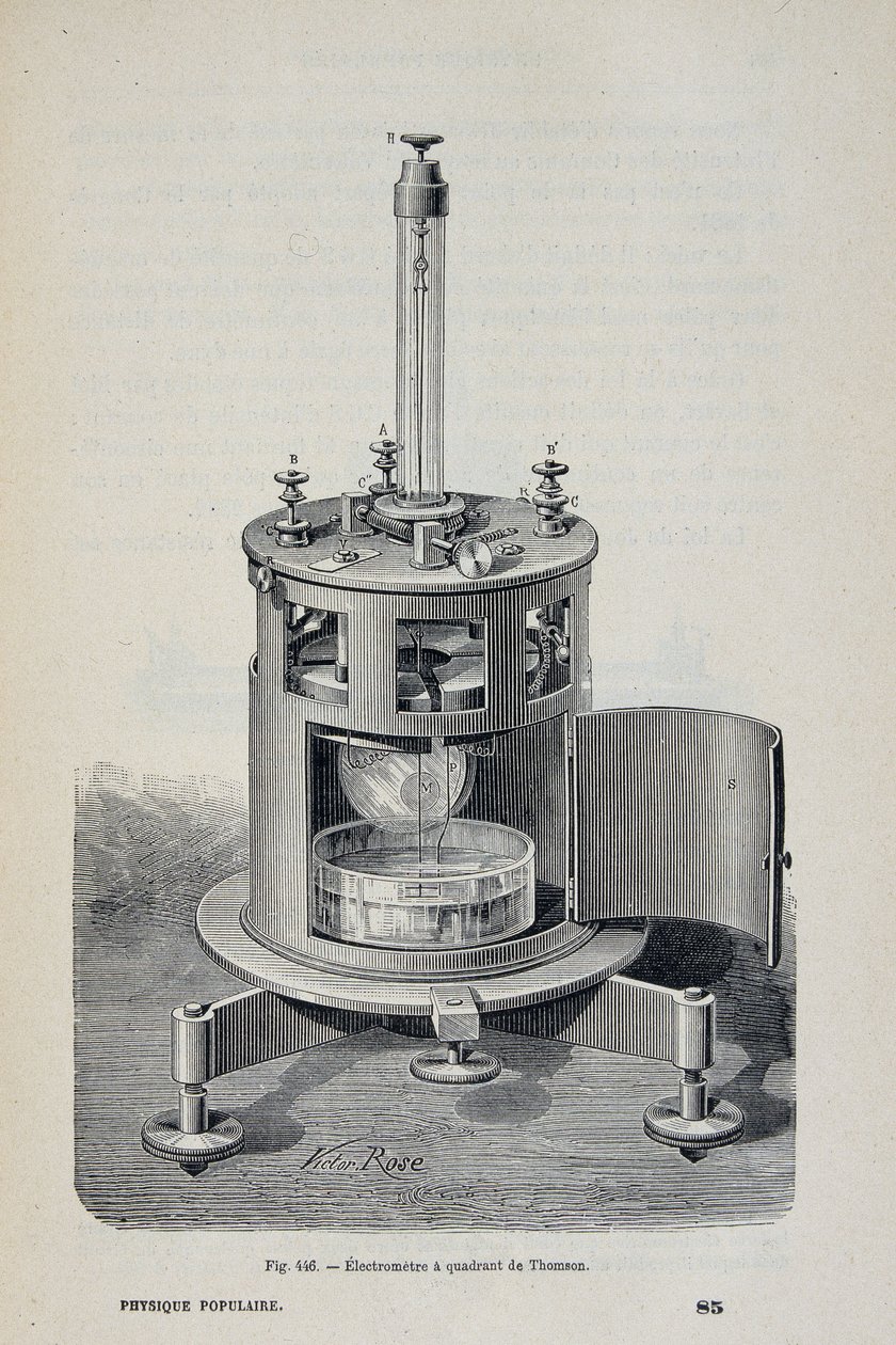 Eletrometro do quadrante por W. Thomson - em "La physique populaire" por Emile Desbeaux de Unknown artist