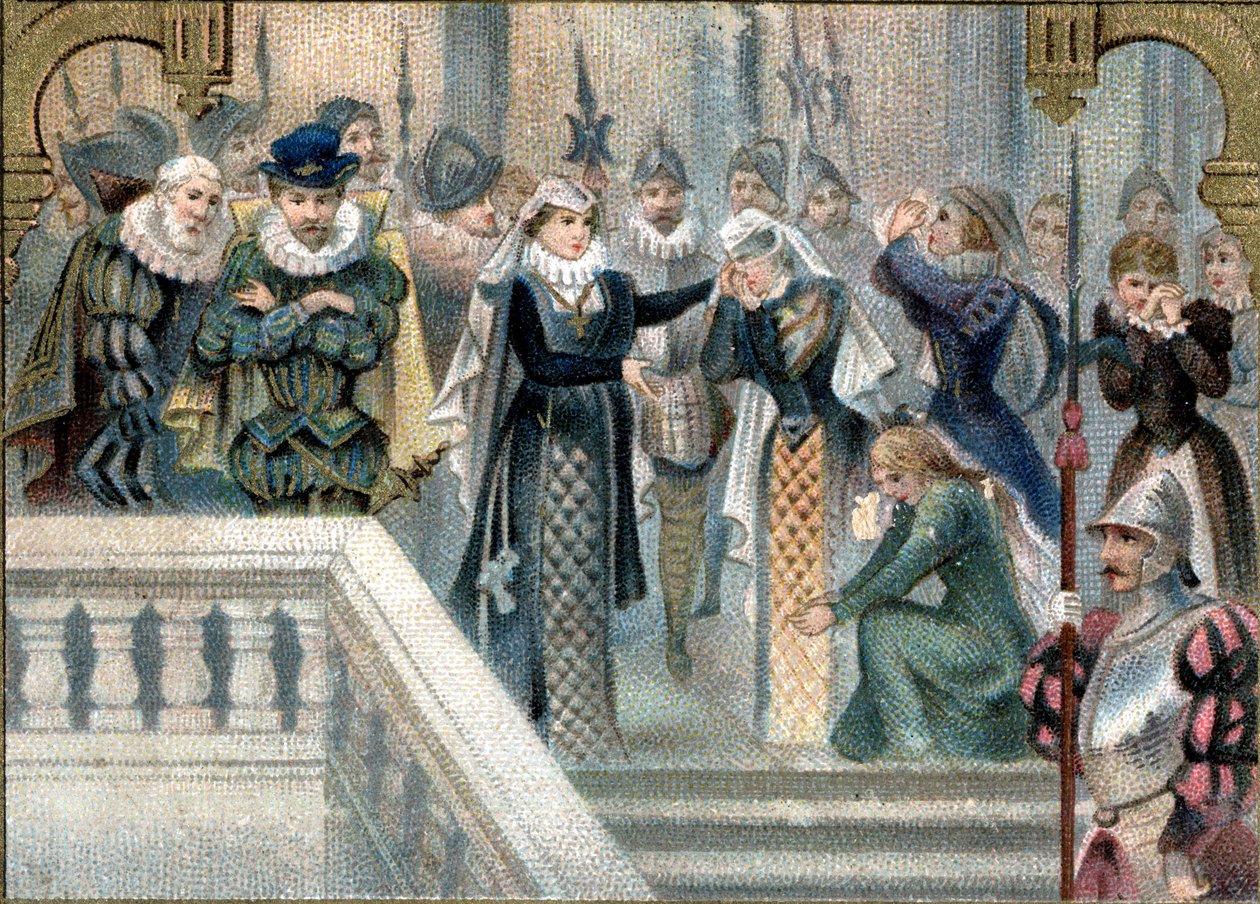 A rainha da Escócia Marie Stuart (1542-1587) disse o seu último adeus às damas da corte. Cromolitografia tardia do século XIX. de Unknown artist