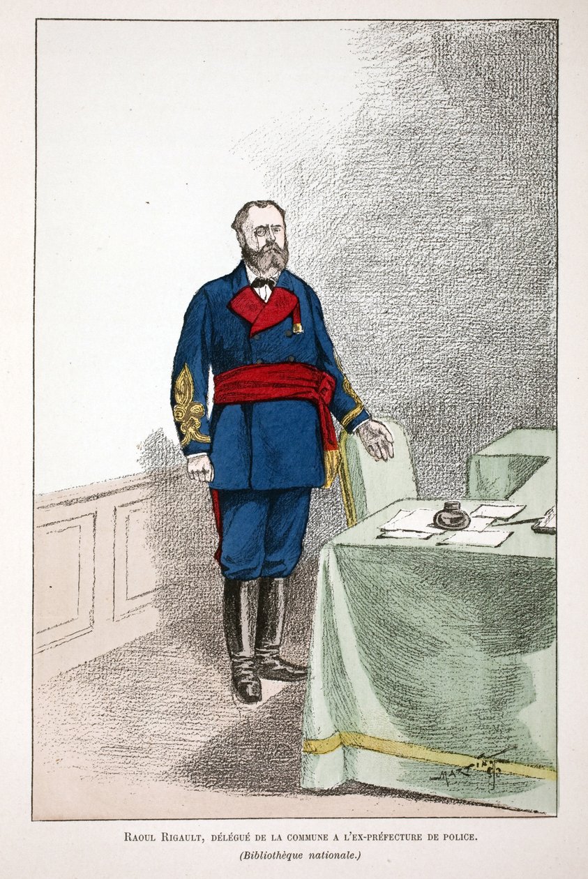 Raoul Rigault (1846-1871), delegado da Comuna na antiga prefeitura de polícia. Eau forte en couleurs, para ilustração do livro "Histoire du corps des gardiens de la paix", publicado sob os auspícios de Louis Lepine (1846-1933) prefet de police d de Unknown artist