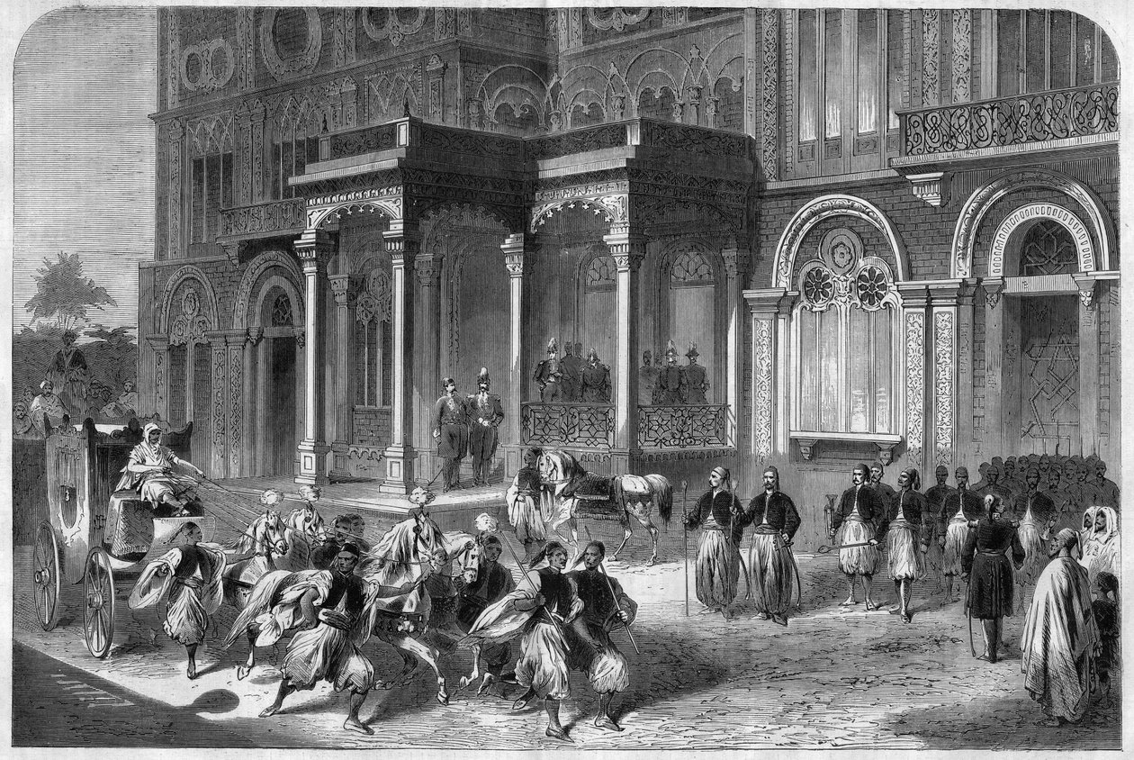 Recepção pelo vice-rei do Egito Ismail Pasha (1830-1895), do Cônsul Geral da Confederação do Norte da Alemanha. Gravura em "O Universo Ilustre". de Unknown artist