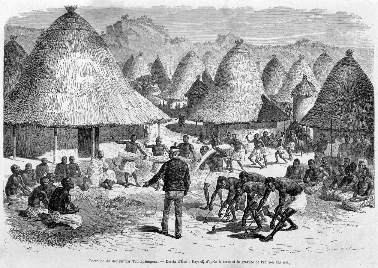 Recepção do Dr. Livingstone por Tchitapanngoua - "A última viagem de Livingstone 1866-1873" em "Volta ao Mundo", 2º semestre. 1875 de Unknown artist
