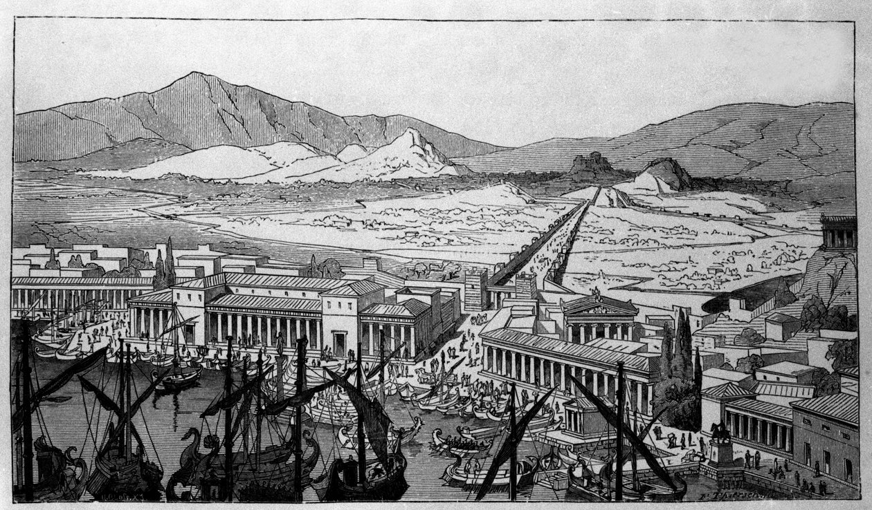 Reconstituição do Porto de Piree na Grécia como no período antigo. de Unknown artist
