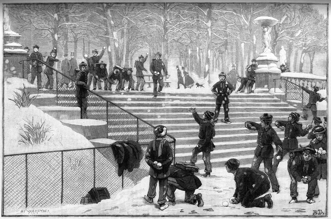 Recriação de um batalhão escolar no Luxembourg Garden em Paris, em 1888. de Unknown artist