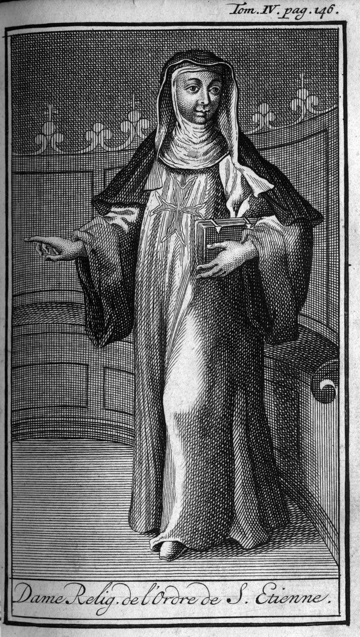 Ordem religiosa. Religiosa Senhora da Ordem de Santo Estêvão na Toscana, no século XVI. Na "História das Ordens Militares ou Cavaleiros, Seculiere e Milícias Regulares de ambos os sexos, que foram estabelecidas até agora. Edição tirada de Abbe Giustiniani, de Unknown artist