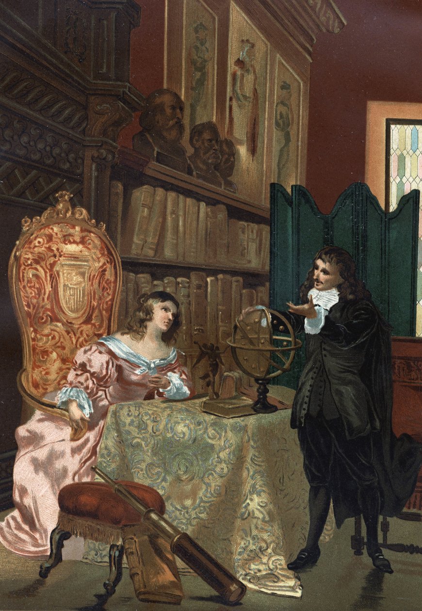 René Descartes (1596-1650) dando aulas de filosofia à rainha Christine da Suécia (1626-1689), cerca de 1649-1650 de Unknown artist