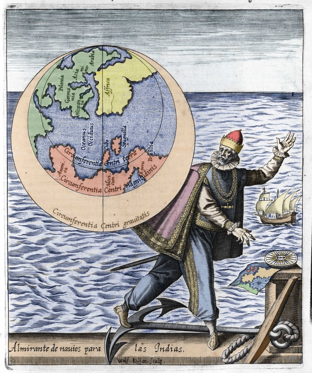 Representação de Cristóvão Colombo (1451-1506) - em "Nova Tipus Transacto Navigatio Novi Orbi" por Philoponus Honorius de Unknown artist