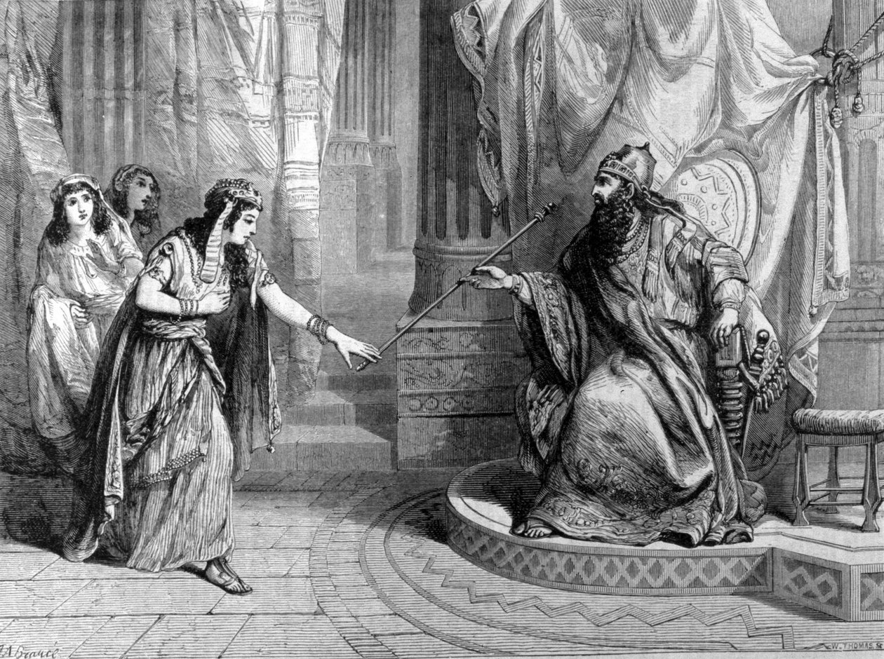 Representação de Ester sobre o ceptro do Rei Assuero 1 (Xerxes 1). Gravura do século XIX. de Unknown artist