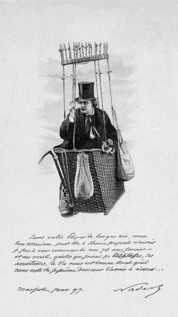 Representação de Felix Tournachon dit Nadar (1820-1910) na nacele de um balão. 1897 de Unknown artist
