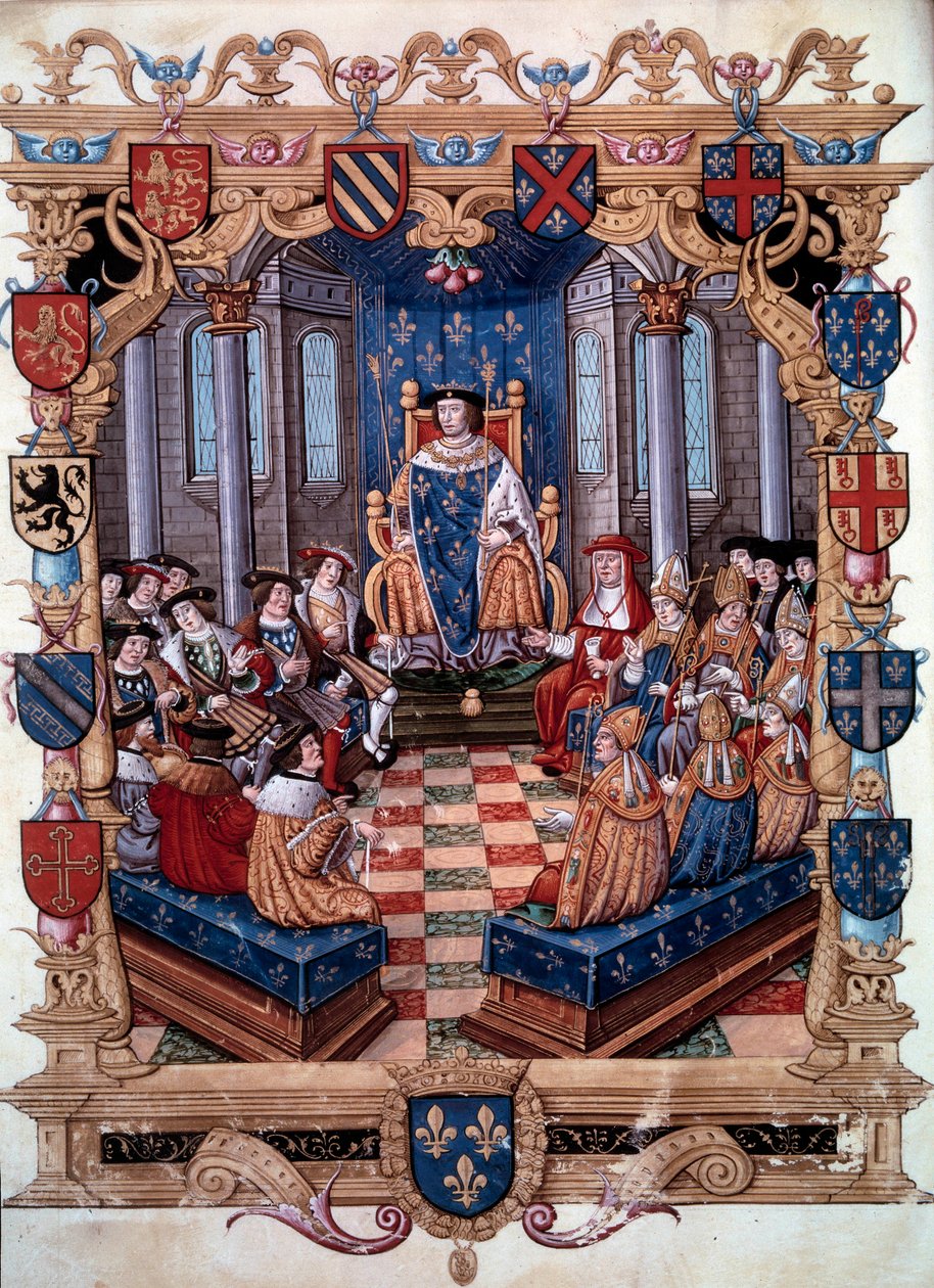 A representação do Rei Francisco I (1494-1547) rodeia os seus doze pares. A partir de uma miniatura. Século XVI. Chantilly, Museu Conde de Unknown artist
