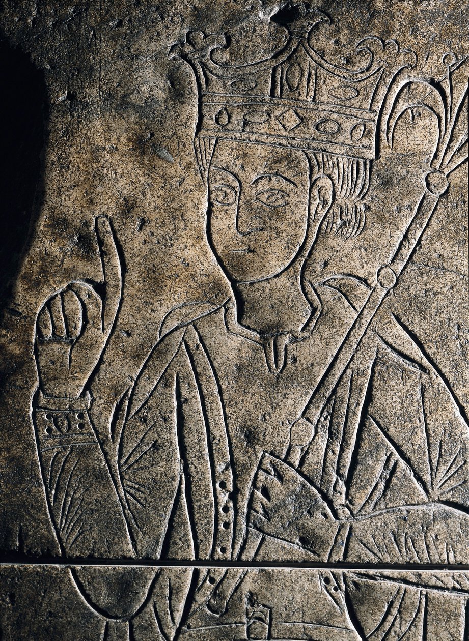 Representação de Sanchez II Garcia (1010-1029), Conde de Castela. Esculturas em baixo relevo sobre o túmulo do Mosteiro de San Salvador, em Ona (Espanha). de Unknown artist